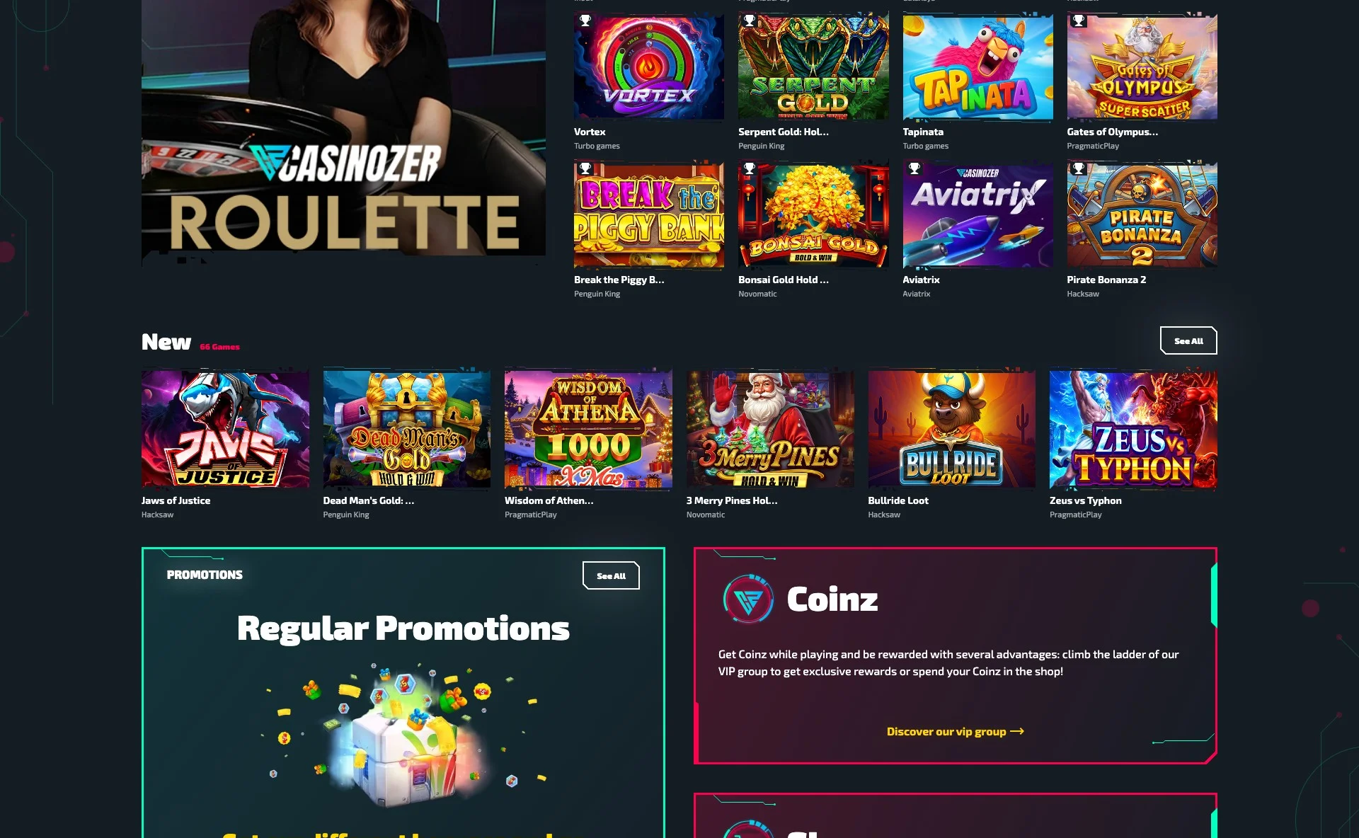 les jeux sur Casinozer